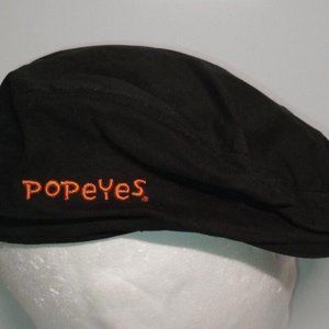 Popeyes Chicken Restaurant Logo Black & Orange Pageboy Newsboy Style Hat Cap
